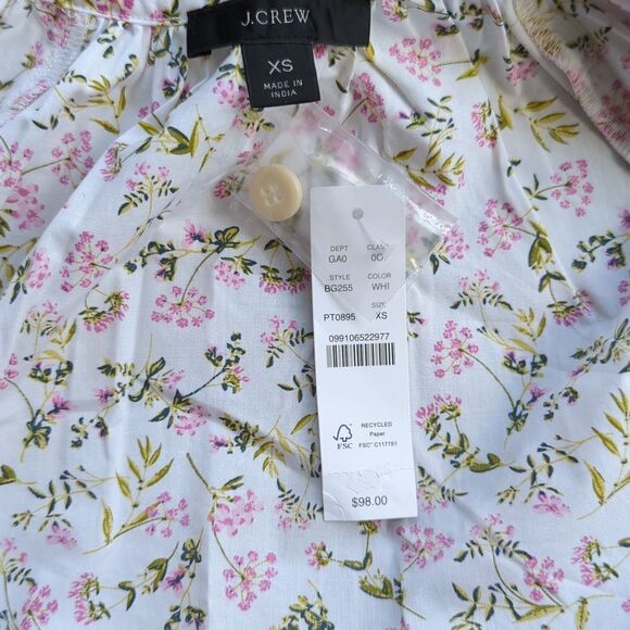 J. Crew Floral Tie-sleeve Button-front Cotton Top Meadow Floral XS - Picture 5 of 6